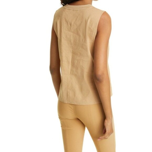 Vince Size S Rib Trim Sleeveless Linen Blend Top Camisole Lagenlook Minimalist - Picture 2 of 9